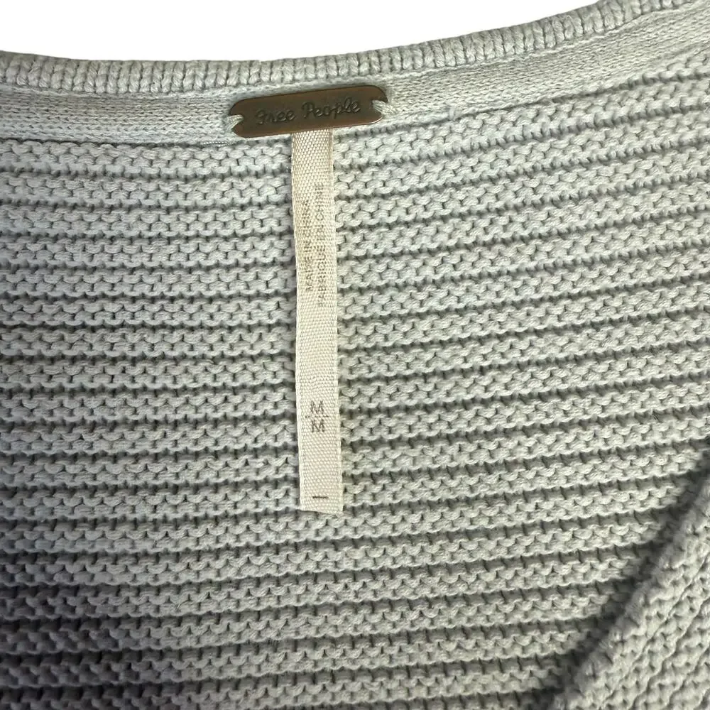 Free People Women's La Brea Chunky Knit V-Neck Ribbed Gray Sweater - Size Medium